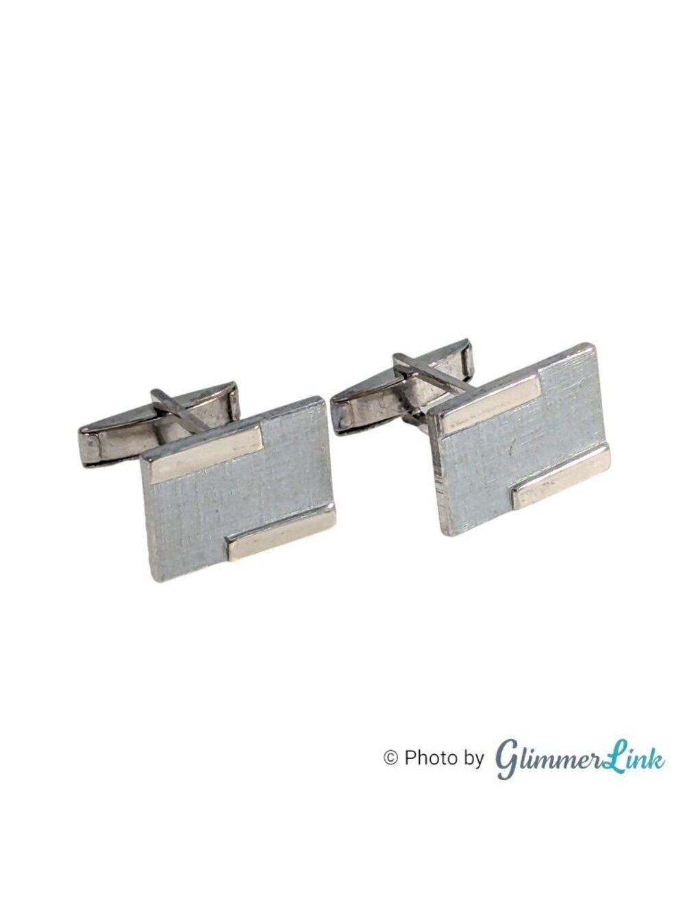 Vintage Rectangular Textured Mid Century Silver Tone Cufflinks